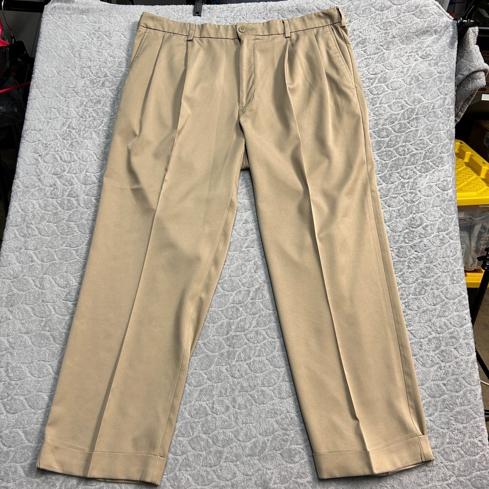 ProTour Dress Pants Mens 38 Khaki Flat Front Straight‎ Leg Work Cotton Casual